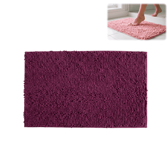1PC Chenille Bath Mat, Absorbent Non‑Slip Floor Rug, Quick‑Drying Doorway Mat for Bathroom Entryway, 40x60cm, Dark Purple