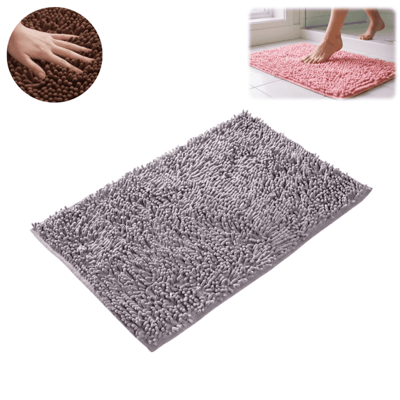 1PC Chenille Bath Mat, Absorbent Non‑Slip Floor Rug, Quick‑Drying Doorway Mat for Bathroom Entryway, 40x60cm, Light Gray
