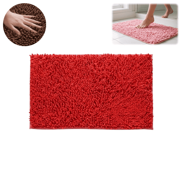 1PC Chenille Bath Mat, Absorbent Non‑Slip Floor Rug, Quick‑Drying Doorway Mat for Bathroom Entryway, 40x60cm, Vermilion