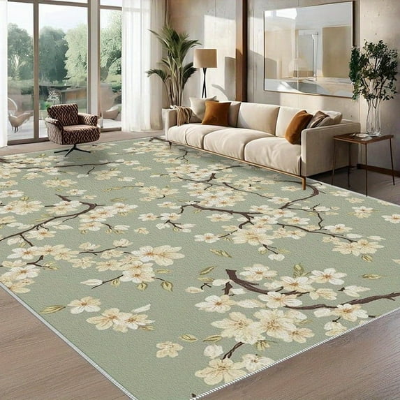 1PC Cherry Blossom Area Rug Partial Carpet, Lightweight Washable Easy-to-Care Rug Mat Festival Gift, Suitable for Living Room, Bedroom, Dining Room, Office, Balcony, Room Accessones
