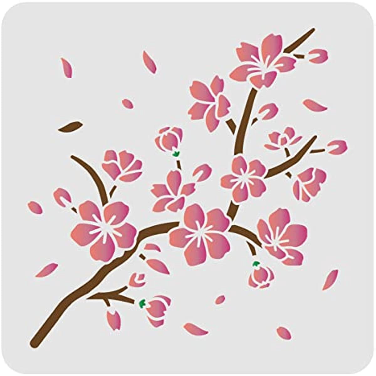 1PC Cherry Blossom Stencil Template 11.8x11.8inch Plastic Cherry ...