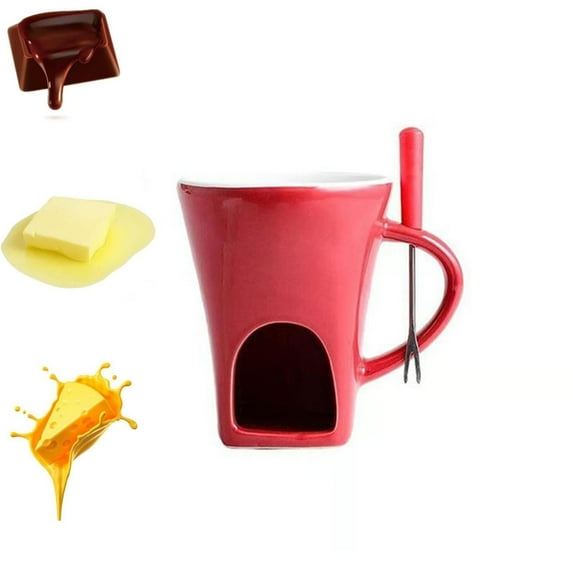 1PC Chocolate Fondue Mug, Ceramic Melting Cup Tealight Set with Forks, Personal Sweet Fondue Cup Heat-Resistant for Date Night, Gift for Birthdays, Anniversaries, Valentine's Day