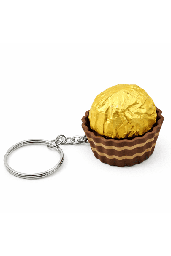 1PC Chocolate Keychain Set, Fidget Button Keychain with Gift Keyring in Plastic Ferrero Style, Cute Brown and Gold Chocolate