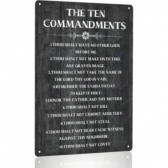 1PC Christian Jesus Metal Sign, The Ten Commandments Tin Sign, 8 X 12 Inch, Signs Of Indoor Or Outdoor Home Wall Decor, Tin Painting Gift For Family Friends