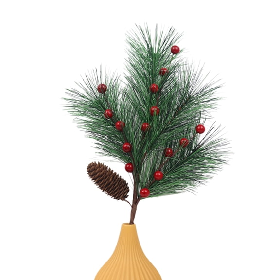 1PC Christmas Artificial Red Berry Pine Branches, Long Faux Pine Stem with Pinecones, for Xmas Tree Wreath DIY Craft Floral Arrangement Holiday Season Decor