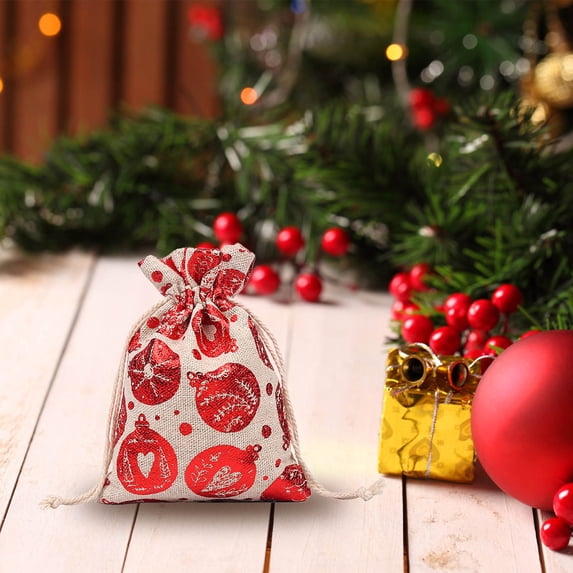 1PC Christmas Burlap Gift Bags, Large Christmas Draw String Bags for Gifts, Mini Storage Bag for Wedding Festive Candy Goody Storage DIY Craft