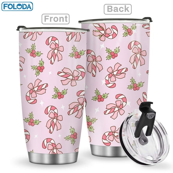 1PC Christmas Candy Cane 20oz Insulated Mug (with Lid), Durable Stainless Steel Coffee Cup Travel Mug For Women On Christmas Thanksgiving, Christmas and New Year Best Gift, Reusable Water Bottle Cup