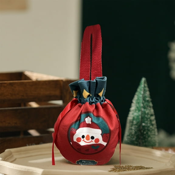 1PC Christmas Canvas Drawstring Bag, Cute Christmas Pattern Candy Cookie Gift Bag, Christmas Apples Bag, Xmas Party Gift Packaging Storage Bag (Snowman - B)