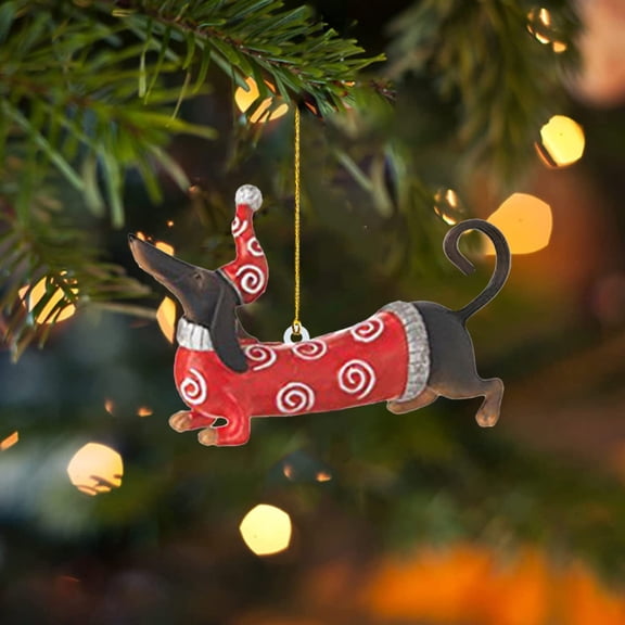 1PC Christmas Dachshund Dog Tree Decorations,2024 Funny Dog Christmas Tree Ornament,2D Flat Acrylic Pendants Decor Gift for Holiday Car Rearview Mirror Backpacks Dog Lovers (8cm/3.15In)