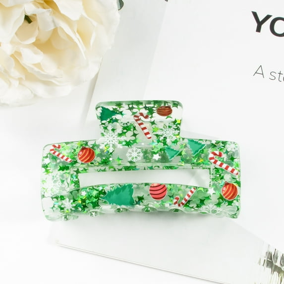 1PC Christmas Hair Claw Clip, Square Xmas Design Hair Jaw Clips, Acrylic Large Clamp Clips for Christmas Women Hair Accessories, Strong Hold Hair Barrette Clips