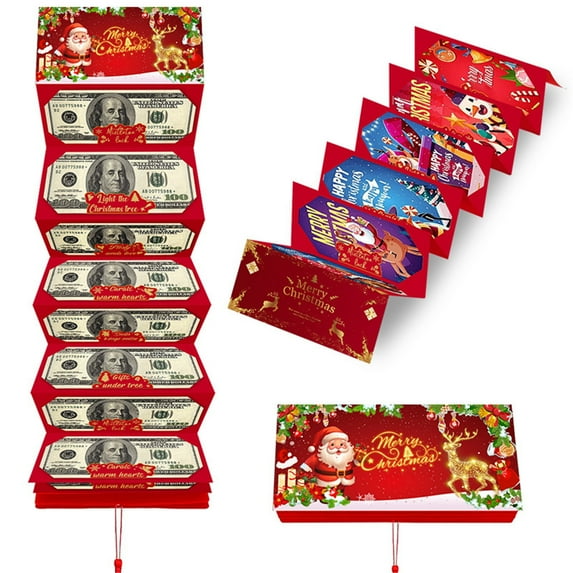 1PC Christmas Money Envelope for Cash, 10 Slots Booklet, Holiday Money Card Holder Tassels, Surprise Christmas Xmas Gift Card Holder for Santa Cash Supplies