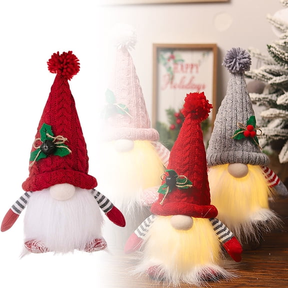 1PC Christmas Plush Gnomes 11 Inch Lighted Gnome Decor, Battery Operated LED Gnome with Light Up Feature, Handmade Swedish Tomte Elf for Xmas Table Party Decorations