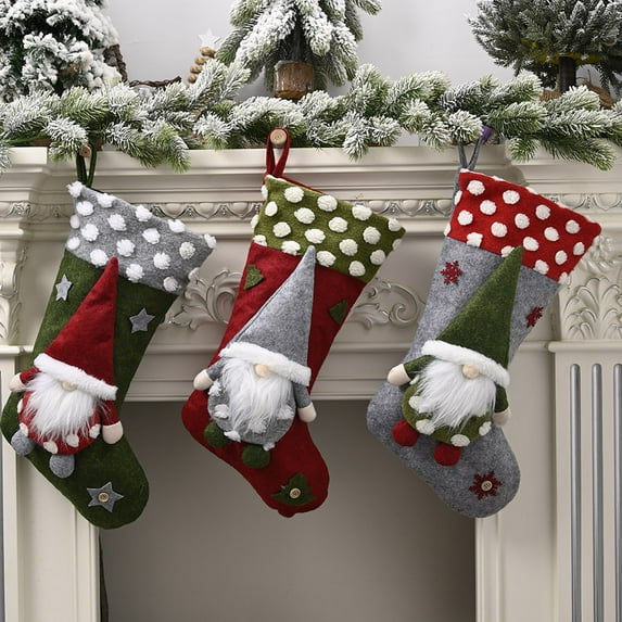 1PC Christmas Stockings, Family Christmas Stocking Decor Hanging Ornament Fireplace Christmas Tree Holiday Party Decoration Gifts