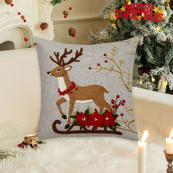 1PC Christmas Throw Pillow Covers 18x18 Inch,Vintage American Linen Pillow Cases Cardinal Birds Tree,Decorative Pillowcover for Couch Sofa Livingroom Outdoor Christmas Home Decor