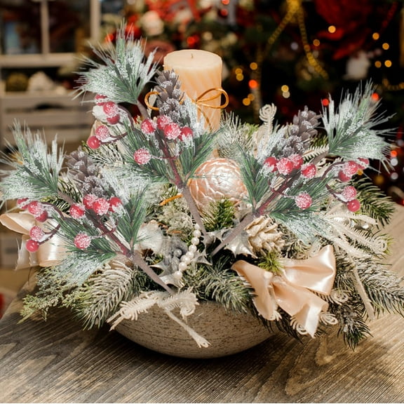 1PC Christmas White Floral Cuttings - Artificial Snowy Branch Stems, Festive Winter Greenery for Tree Decor, Wreaths & Holiday Arrangements