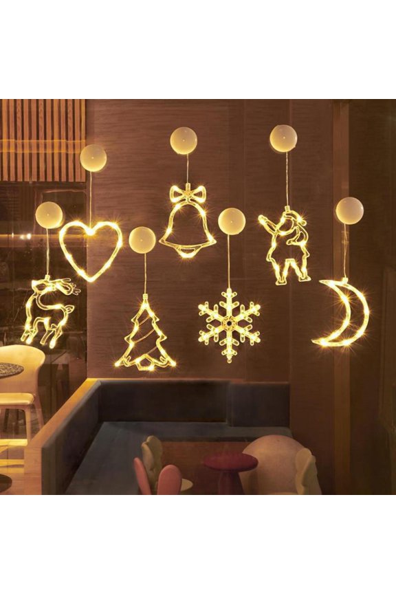1PC Christmas Window Lights, Hanging Christmas Lights, Battery Christmas Lights, Backdrop Decoration Lights with Suction Cup Hook for Wedding Wall Xmas Glass Indoor Decor