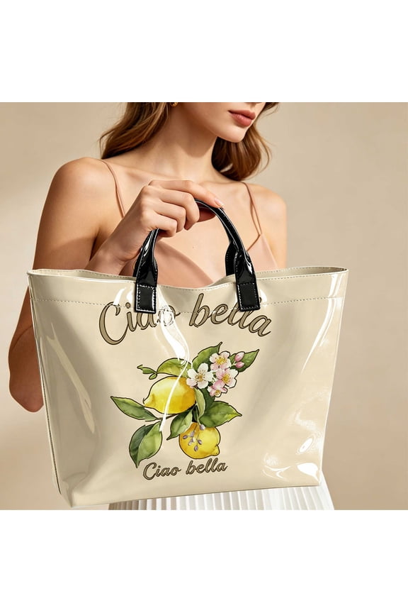1PC Ciao Bella Italy Lemon Seaside Cocktail Print Tote Bag, Use For Commuting School Vacation Everyday Outing, Thanksgiving & Christmas Gifts