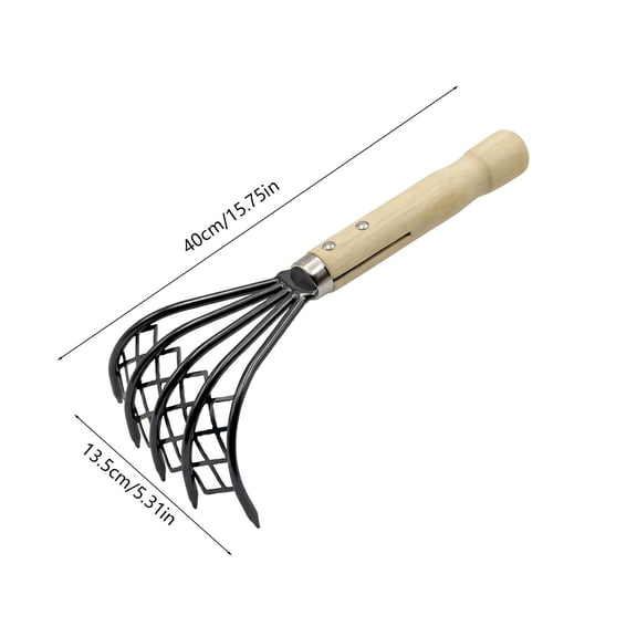 1PC Clam Rake for Clamming,Claw Rake with Mesh Net Seafood Digging Wooden Handle Scraper Tool for Beach Garden Yard, Weeding Tool