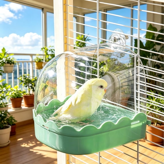 1PC Clear Bird Bath for Cage, Parakeet Bath Cage Accessories, Hanging Bird Bath Box Parrot Bird Bathing Tub for Small Birds Cockatiel Conure Canary Budgies (Green)