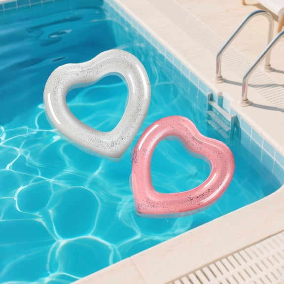 1PC Clear Heart Pool Float Bachelorette Inflatable Swim Float Bride Pool Water Ring Glitter Loungers Tube Swimming for Engagement, Wedding, Summer Beach Party