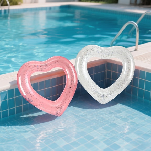 1PC Clear Heart Pool Float Bachelorette Inflatable Swim Float Bride Pool Water Ring Glitter Loungers Tube Swimming for Engagement, Wedding, Summer Beach Party