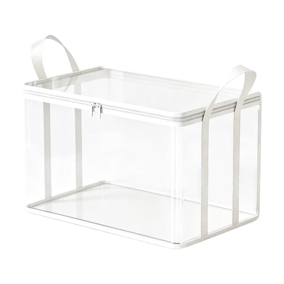1PC Clear PVC Clothes Storage Bins with Zipper & Handles, Stackable Transparent Clothing Organizer Totes for Closet, Foldable Visible Wardrobe Storage Bags for Blankets Towels Sweaters,15IN