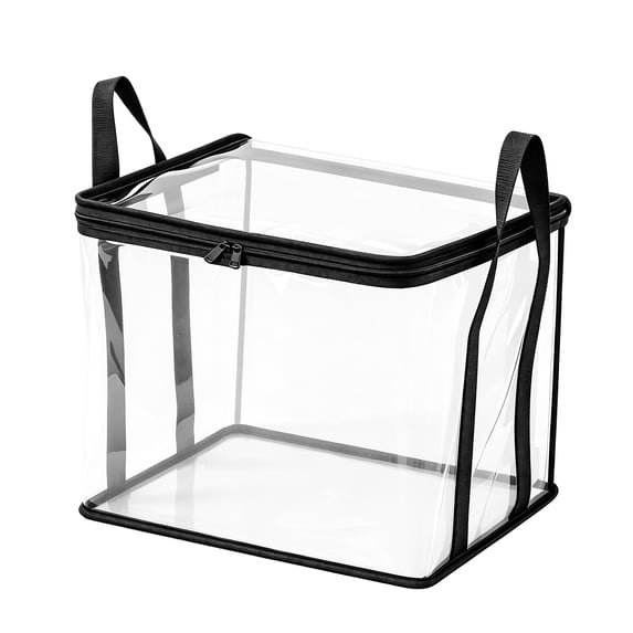 1PC Clear PVC Clothing Storage Box with Double Zipper & Reinforced Carry Handles, Foldable Stackable See Through Closet Organizer Bin for Blankets Towels Sweaters Toys,15IN