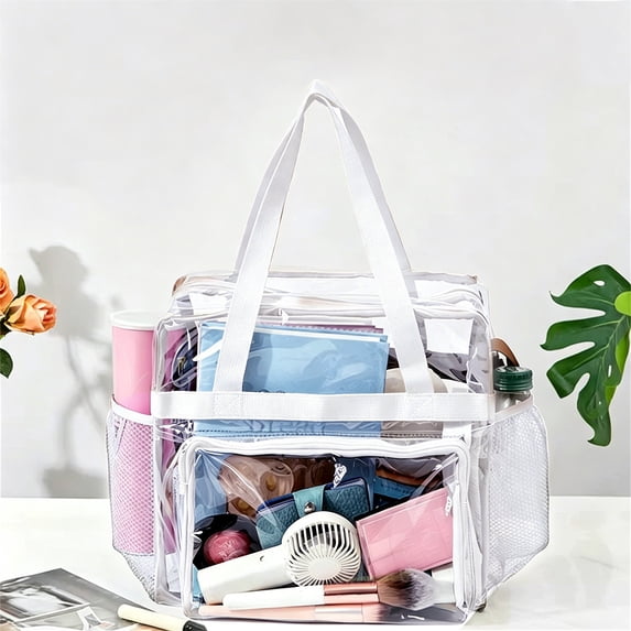 1PC Clear PVC Tote Bag, Transparent Security Compliant Shoulder Bag for Work, Sports Games, Gym & Concert Events