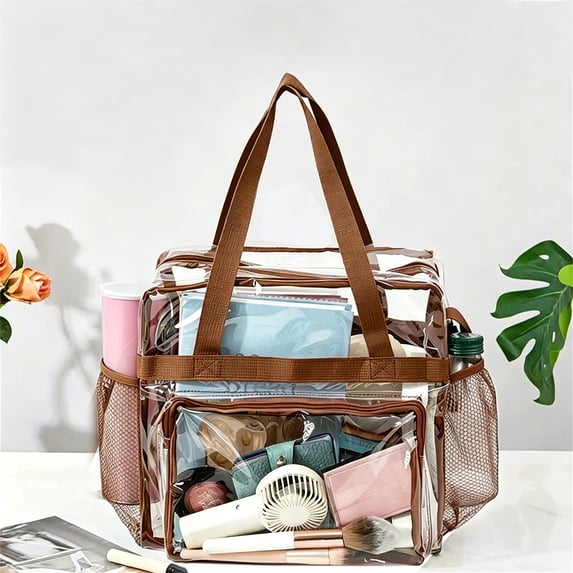 1PC Clear PVC Tote Bag, Transparent Security Compliant Shoulder Bag for Work, Sports Games, Gym & Concert Events