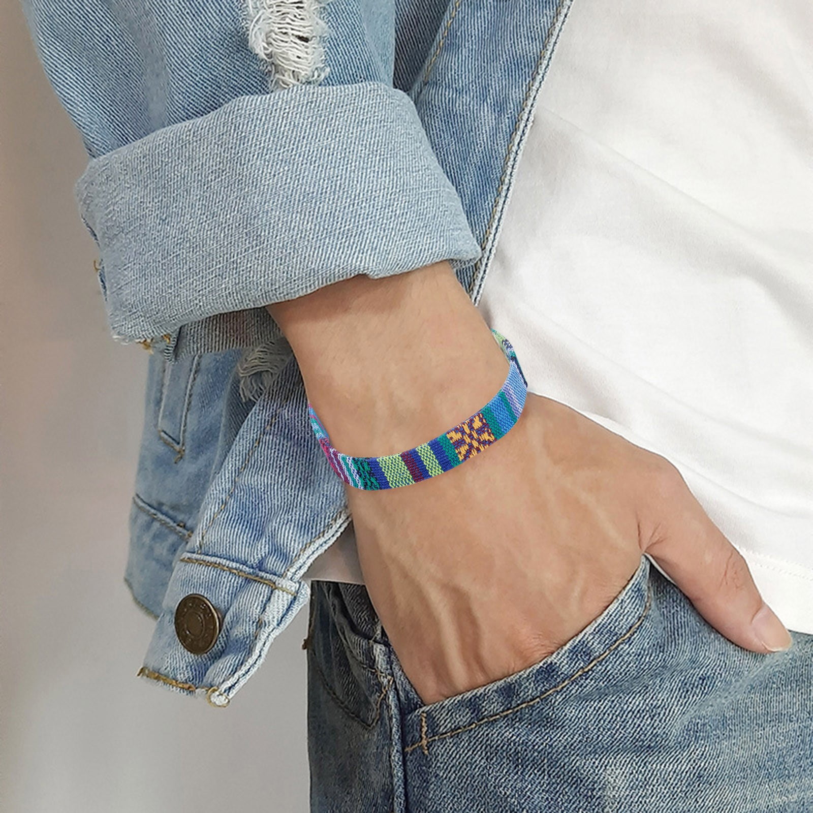 1PC Color Rope Woven Bracelet Adjustable Boho Surfer Bracelet For