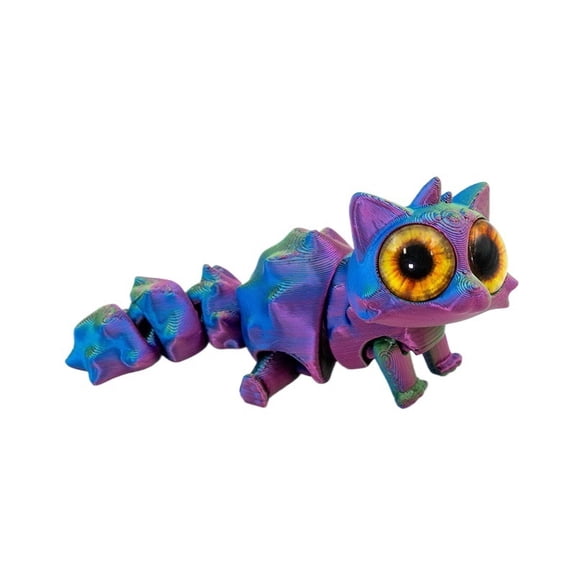 1PC Colorful 9.5CM 3D Printed Cute Big-Eyed Cat Figurine with Articulated Joints and Realistic Eyes