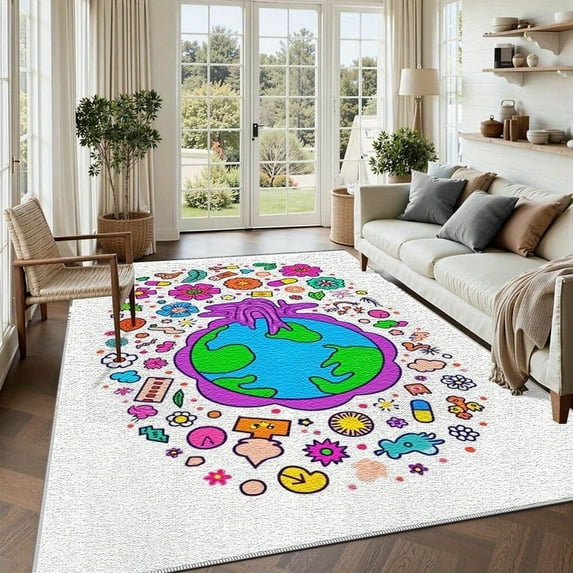 1PC Colorful Cartoon Region Carpet Local Carpet, Lightweight Washable Easy-to-Tidy Carpet Mat Festival Gift, Suitable for Living Room, Bedroom, Dining Room, Office, Balcony, Room Accessones