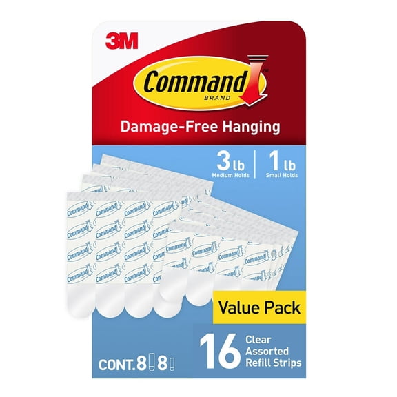 Command Assorted Hanging Strip Transparent 16/Pack (17200CLR-16ESF)