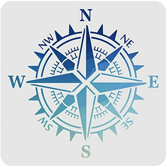 1PC Compass Stencils Wall Decoration Template 11.8x11.8 Inch Large Drawing Painting Stencils Plastic Square Reusable Stencils for Painting on Wood Walls Fabric Airbrush