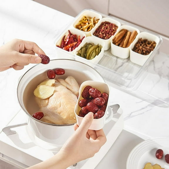 1PC Condiment Jars with Tray with Small Dividers Countertop Spice Organizer Kitchen Storage Container for Refrigerator,C