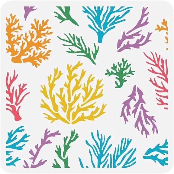 1PC Coral Stencil 12x12 Reusable Plastic Marine Plant Pattern Painting Template