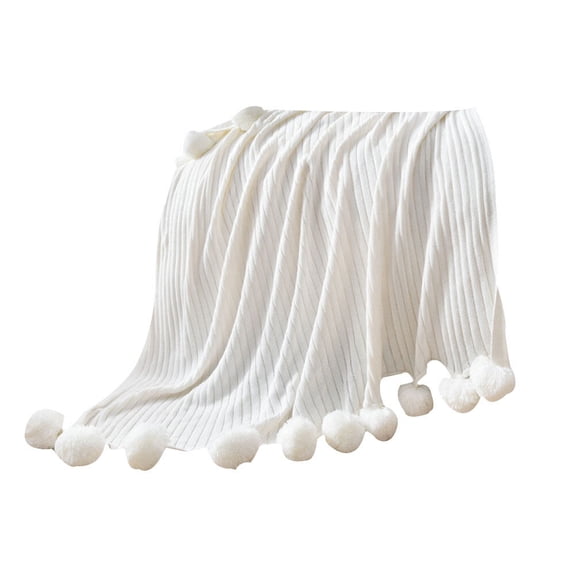 1PC Cotton Blanket Hair Ball Blanket Sleeping Blanket Breathable Knitted Bedding (90x110cm White)