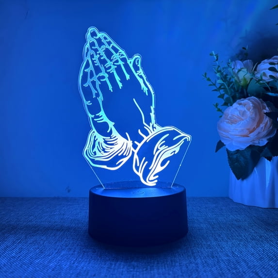 1PC Creative Double-Handed Prayer 3D LED Night Light, Black Touch Control, Color Changing, USB Powered, Desktop Ornament & Eye-Friendly Bedside Lamp, Perfect Birthday Gift for Friends