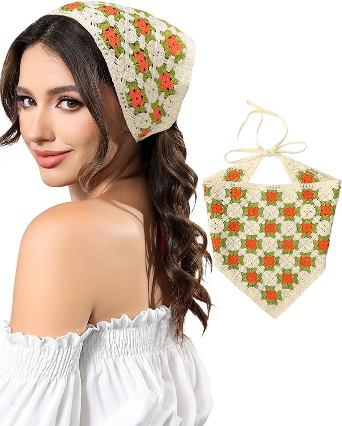 3Pcs Women\'s Boho Hair Bandanas Polyester Tie-Back Floral Head Scarf AUSALL 3Pcs Floral Hair Bandanas Chiffon Head Kerchief for  main image 4
