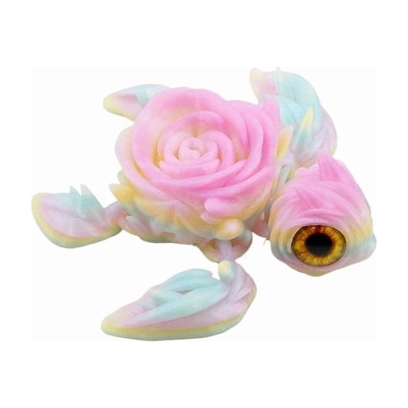 1PC Crystal Rainbow 9CM 3D Printed Rose Turtle Animal Figurine with Articulated Joints - Creative Model
