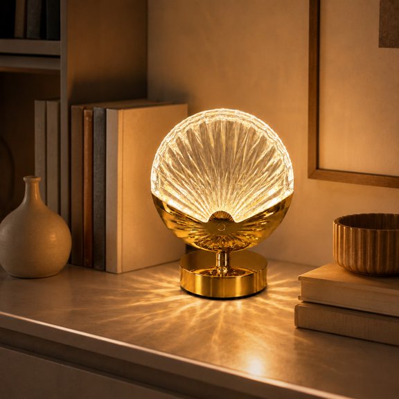 1PC Crystal Shell LED Table Lamp, USB Powered 3-Light-Mode Decorative Nightstand Lamp, Modern Ambient Bedside Light for Bedroom, Living Room & Desk, Indoor Christmas & Holiday Home Decor
