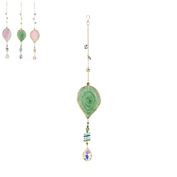 1PC Crystal Suncatcher Rainbow Maker Sun Catcher with Chain, Whimsical Leaf Glass Decor, Iridescent Prism for Car Rearview Mirror & Farmhouse Decor Green