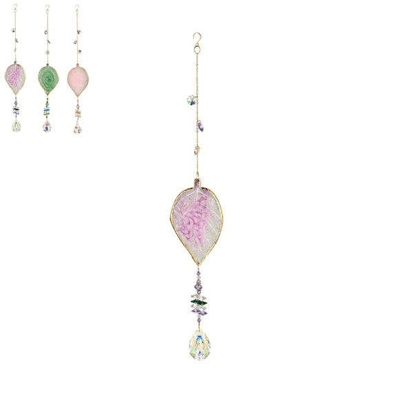 1PC Crystal Suncatcher Rainbow Maker Sun Catcher with Chain, Whimsical Leaf Glass Decor, Iridescent Prism for Car Rearview Mirror & Farmhouse Decor Purple