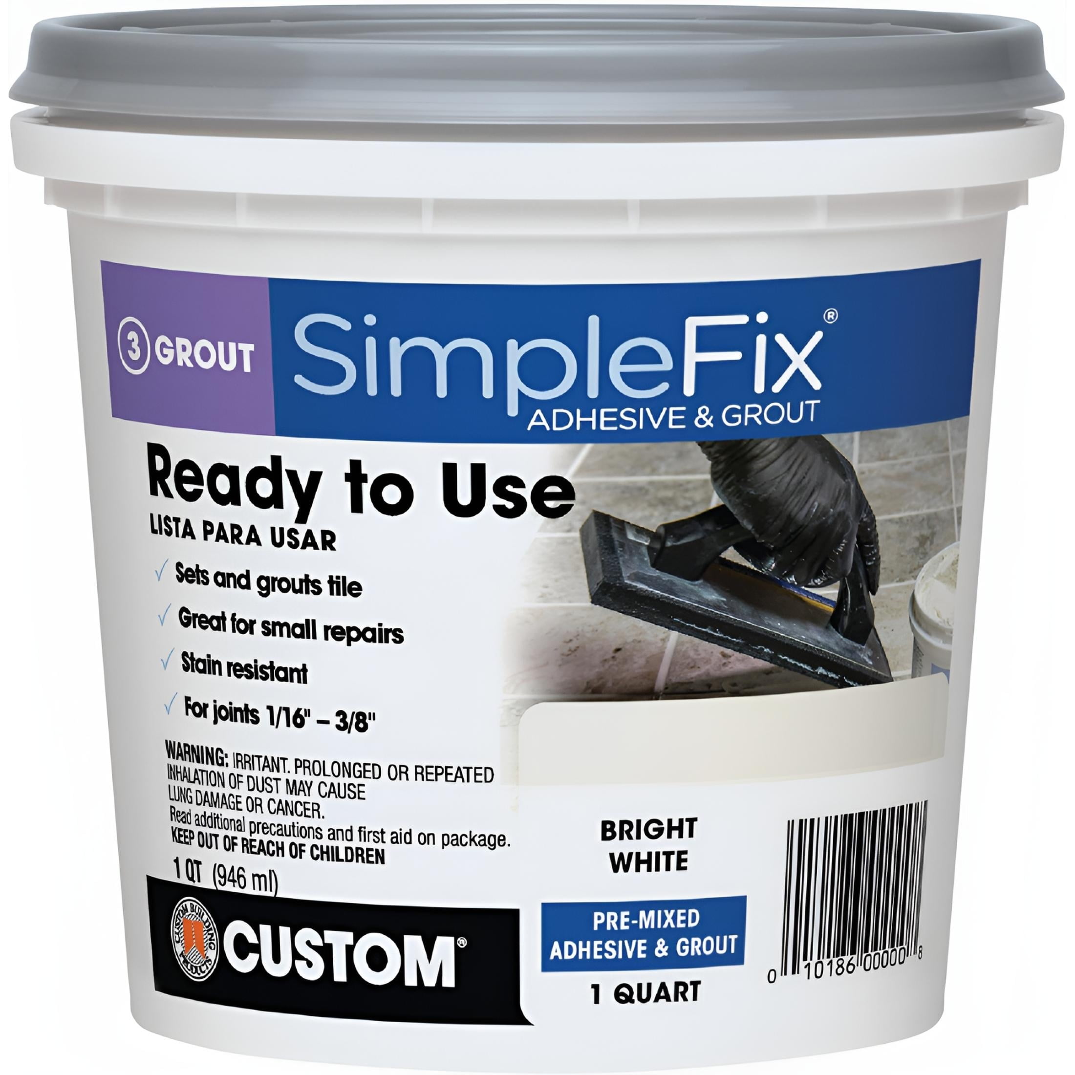 SimpleFix Bright White Pre-Mixed Adhesive & Grout, 1 Quart