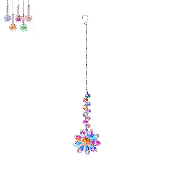 1PC Cut Crystal Flower Suncatcher Rainbow Maker, Sun Catcher with Chain Whimsical Decor for Balcony, Car & Indoor Home Decoration A