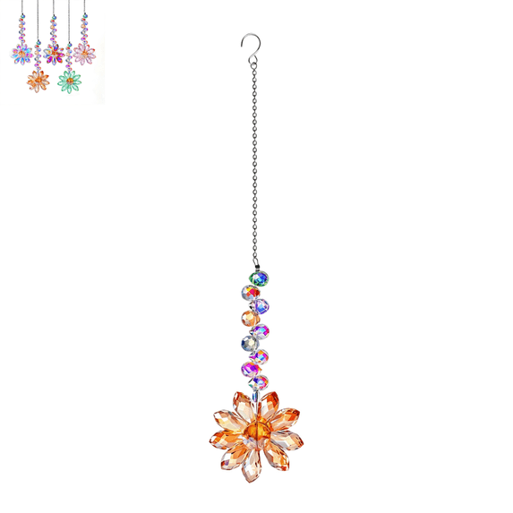 1PC Cut Crystal Flower Suncatcher Rainbow Maker, Sun Catcher with Chain Whimsical Decor for Balcony, Car & Indoor Home Decoration D