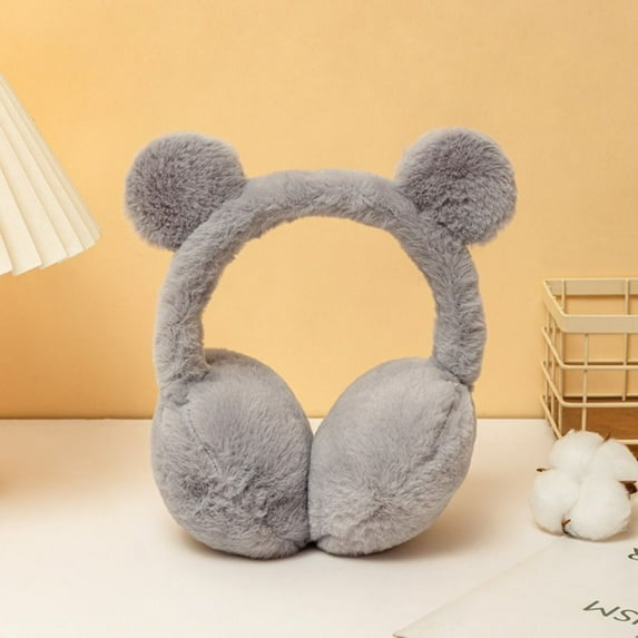 1PC Cute Animal Plush Ear Warmer Earwrap Soft Folding Earflap Ear Cover Winter Warm Earmuff for Children Outdoor Cold Protection (D-Grey)