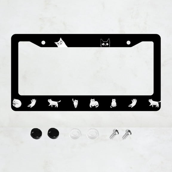 1PC Cute Cat License Plate Frames,Car Accessories License Plate Cover Holders Aluminum Metal 2 Holes with Screw Caps for US Standard Vehicles for Women Men-6.3" X 12.2"