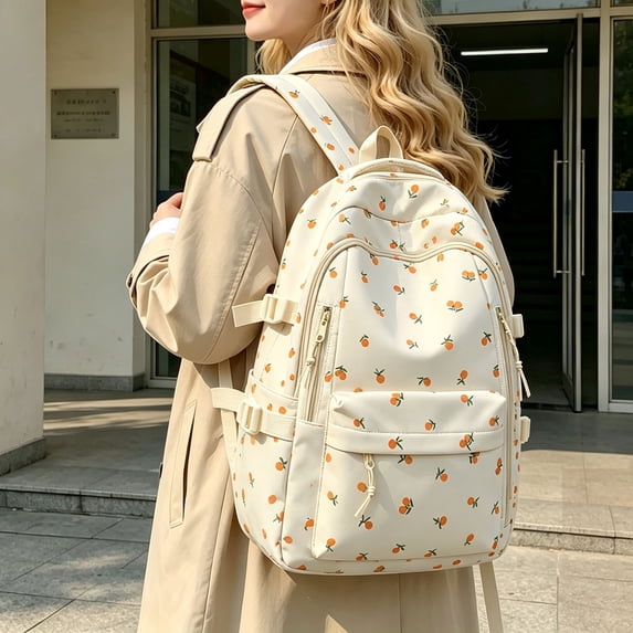1PC Cute Cherry Backpack for Women, Large Capacity Bookbag with Bear Pendant & Laptop Compartment, Travel Daypack
