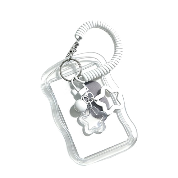 1PC Cute Star Photocard Holder Keychain - Transparent Student ID Card Holder with Coiled Lanyard,Size/Colour as Pictured